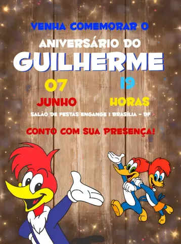 Convite Pica Pau Azul editável e personalizável