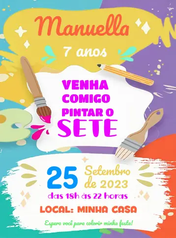 Convite Pintando O Sete Online editável e personalizável