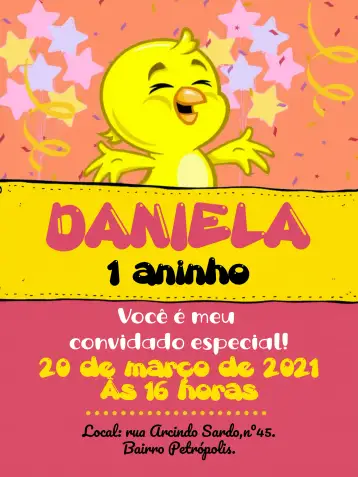 Convite Little Yellow Chick Balloons para children's birthday – tema most searched for (colorful, playful, childlike, fun-filled, cheerful, festive)