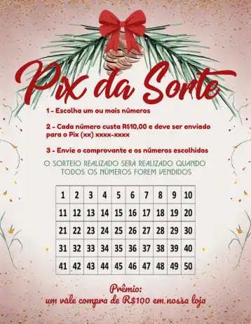Convite Pix Da Sorte De Natal Verde para rifa de natal e festas de fim de ano. – tema cartelas (verde, vermelho, dourado, colorido, festivo, brilhante)