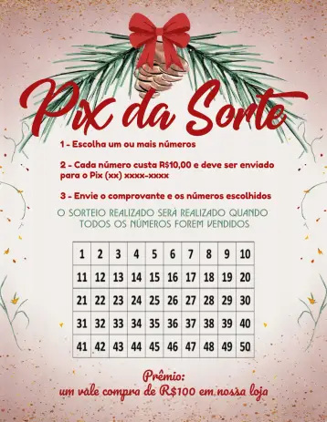 Convite Pix Da Sorte De Natal Verde para rifa de natal e festas de fim de ano. – tema cartelas (verde, vermelho, dourado, colorido, festivo, brilhante)