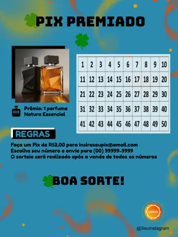 Convite Pix Premiado Digital para eventos de perfumaria e festas temáticas. – tema cartelas (moderno, elegante, colorido, minimalista, temático)