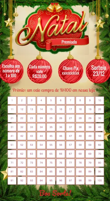 Convite Pix Premiado Natal Rifa para rifa de natal e eventos festivos de fim de ano. – tema cartelas (natalino, festivo, colorido, divertido, moderno)
