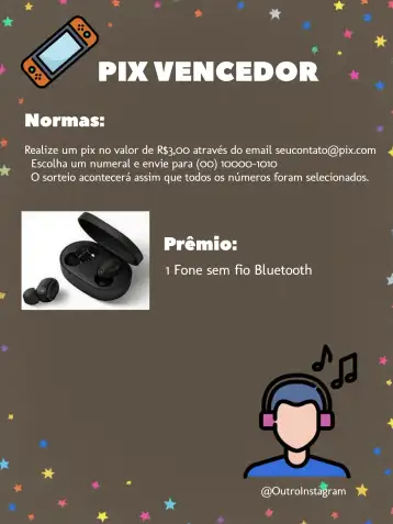 Convite Pix Premiado Números editável e personalizável