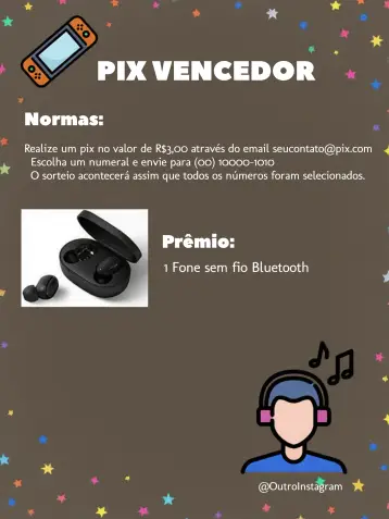 Convite Pix Premiado Números para festas de aniversário e eventos temáticos de videogame. – tema cartelas (moderno, tecnológico, minimalista, cinza e branco, jovem, divertido)