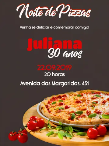 Invitación Pizza Fiesta editable y personalizable