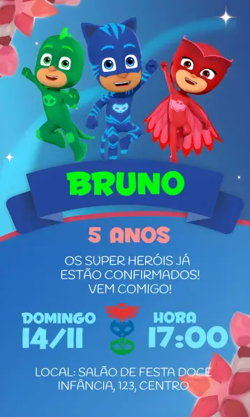 Invitación Pj Mask Connor editable y personalizable