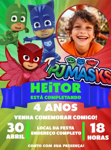 Invitación Pj Masks Con Foto Amaya editable y personalizable