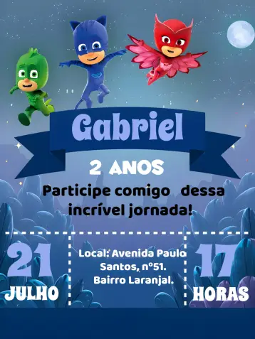 Invitación Pj Masks Corujita editable y personalizable