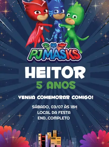 Invitación Pj Masks Héroes editable y personalizable
