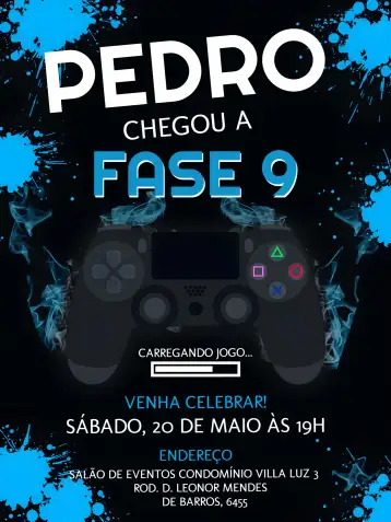 Convite Playstation 4 Branco para aniversário de fãs de videogame ou festa temática. – tema mais pesquisados (moderno, tecnológico, clean, divertido, jogos, minimalista)