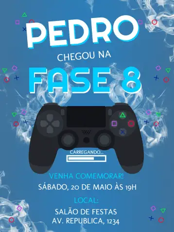 Convite Playstation 4 Negro para cumpleaños con temas relacionados a videojuegos o fiestas de lanzamiento. – tema más buscados (moderno, tecnológico, negro y verde, juegos, futurista)