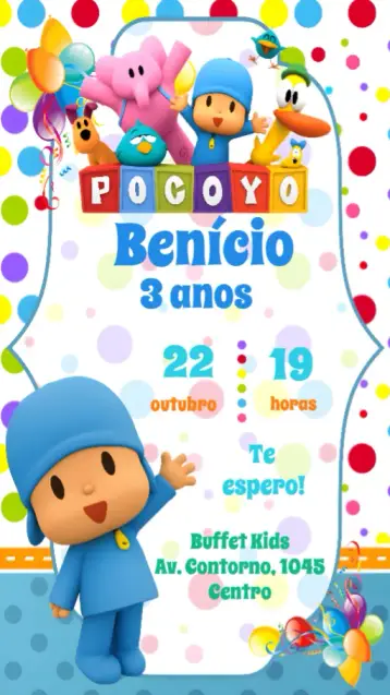 Convite Pocoyo editável e personalizável