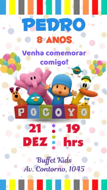 Convite Pocoyo editável e personalizável