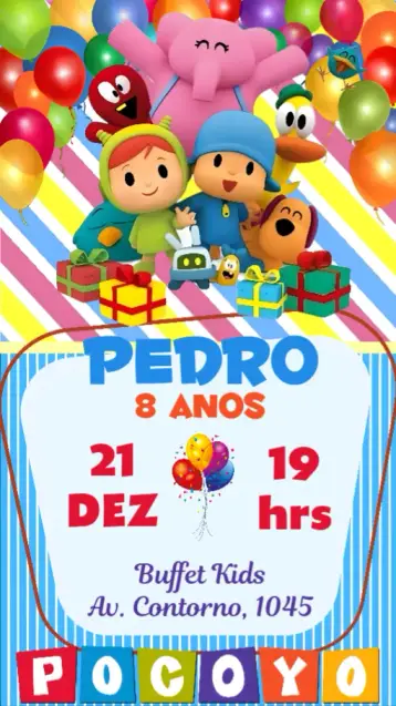 Convite Pocoyo editável e personalizável