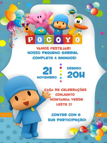 Convite Pocoyo Logo editável e personalizável