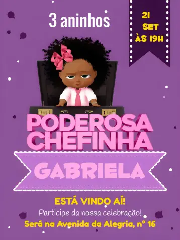 Convite Poderosa Chefinha Faixa editável e personalizável