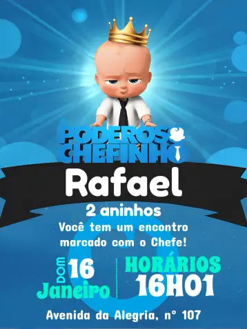 Convite Poderoso Chefinho Branco para aniversário infantil. – tema mais pesquisados (moderno, infantil, divertido, colorido, minimalista)