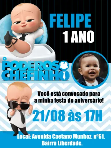 Convite Poderoso Chefinho Com Foto Boss editável e personalizável