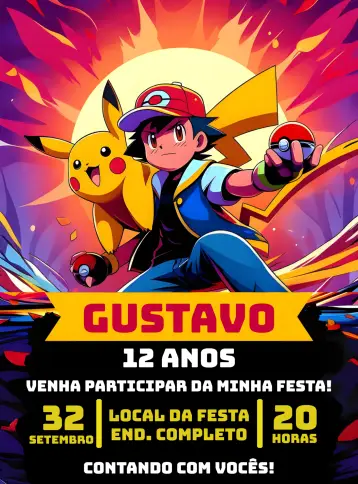 Invite Pokemon Boy editable and customizable