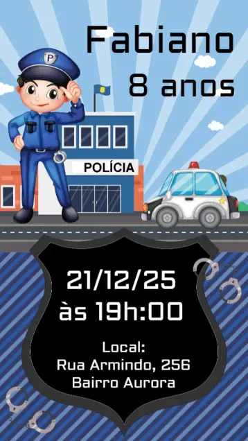 Convite Polícia Menino editável e personalizável