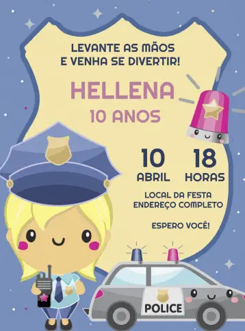 Invite Police Girl Professions editable and customizable