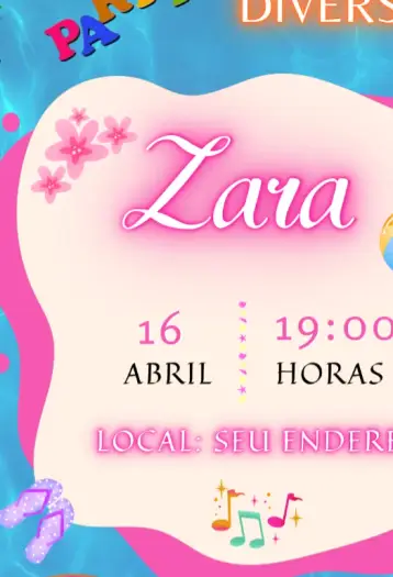 Convite Pool Party para festa infantil com tema de piscina. – tema cartão (colorido, tropical, divertido, verão, água, jovial)