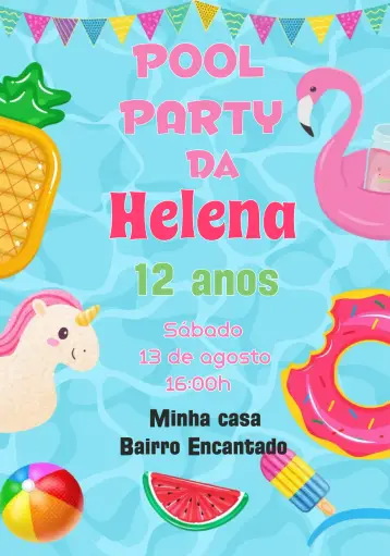 Invite Colorful Pool Party editable and customizable