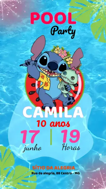 Invitación Pool Party del Stitch Infantil editable y personalizable