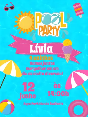 Invitación Pool Party Playa editable y personalizable