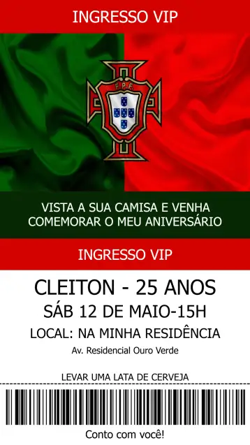 Convite Portugal Futebol para aniversário infantil com tema de futebol. – tema aniversário infantil (esportivo, vibrante, moderno, colorido, temático)