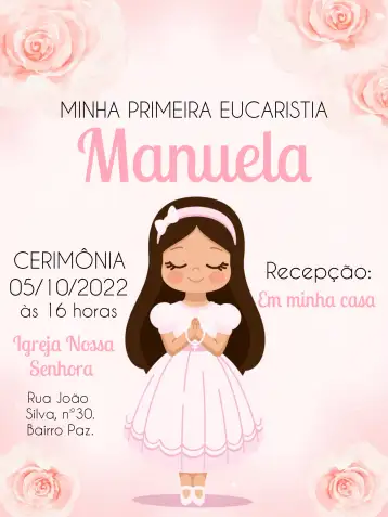 Convite Primeira Comunhão Barismo editável e personalizável