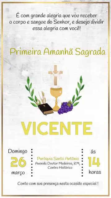 Convite Primeira Comunhão Batizado editável e personalizável