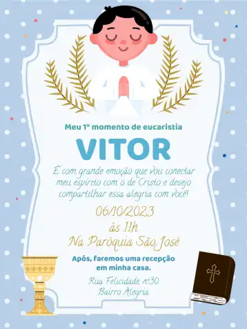 Invitation First Communion Church – First Communion theme blue and white, minimalist, modern, religious, classic, childish