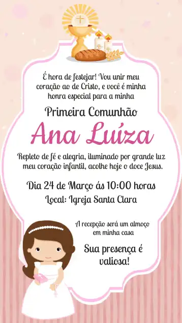 Convite Primeira Eucaristia Igreja editável e personalizável