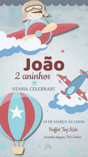 Convite Primera Vuelta Al Mundo Aviador para primera comunión – tema primera comunión (aviador, colorido, infantil, lúdico, moderno)