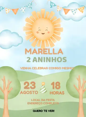 Convite Primeira Volta Ao Sol Little para primeira comunhão – tema primeira comunhão (colorido, alegre, infantil, moderno, divertido)