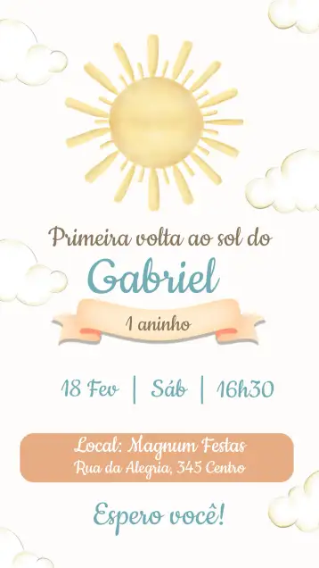 Convite Primeira Volta Ao Sol Menina para primeira comunhão de meninas. – tema primeira comunhão (cores suaves, delicado, infantil, floral, moderno, alegre)