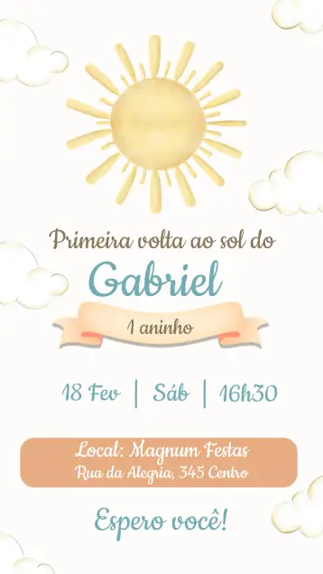 Convite Primeira Volta Ao Sol Menina para primeira comunhão de meninas. – tema primeira comunhão (cores suaves, delicado, infantil, floral, moderno, alegre)