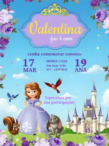 Invite Princess Sofia Girl editable and customizable