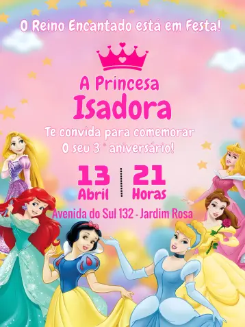 Convite Princesas Disney editável e personalizável