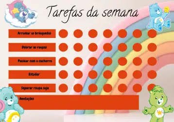 Convite Tablero de Actividades - Ositos Cariñosos Semana para cumpleaños infantil con temática de los ositos cariñosos. – tema cumpleaños infantil (colorido, infantil, lúdico, divertido, arco-íris, fofo)
