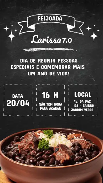 Invitation Chalkboard Feijoada Adult Party – Birthday theme rustic, playful, minimalist, chalkboard, interactive, colorful
