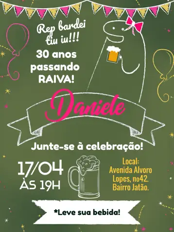 Convite Pizarra Flork 20 para cumpleaños de adultos con estilo desenfadado. – tema cumpleaños (pizarra, moderno, colorido, divertido, desenfadado, juvenil)