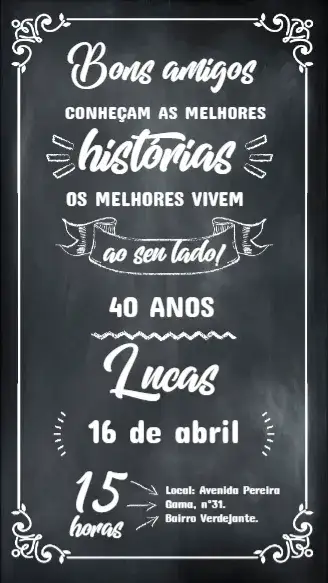 Convite Chalkboard Chalk Friends para birthday with friends and family. – tema birthday (chalkboard, modern, minimalist, black and white, fun, school)