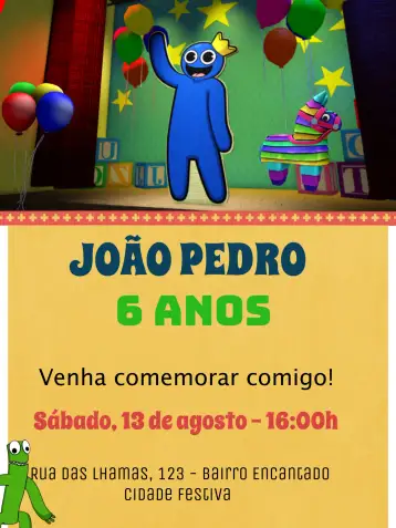 Convite Rainbow Friends Infantil para aniversario infantil – tema más buscados (colorido, lúdico, moderno, infantil, divertido)