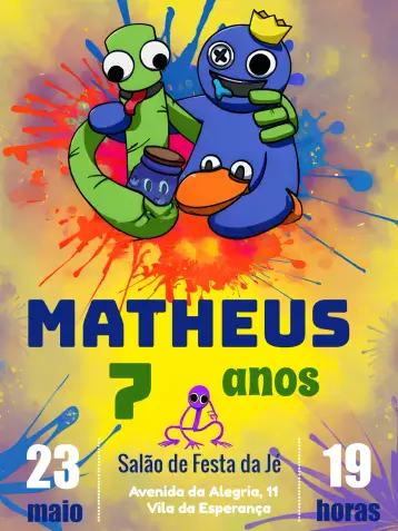 Convite Rainbow Friends Tinta editável e personalizável