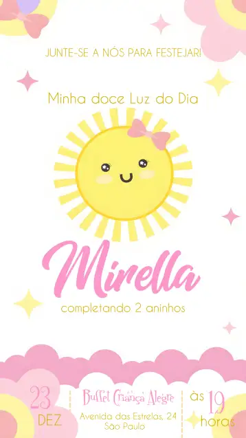 Convite Raio De Sol Menina editável e personalizável