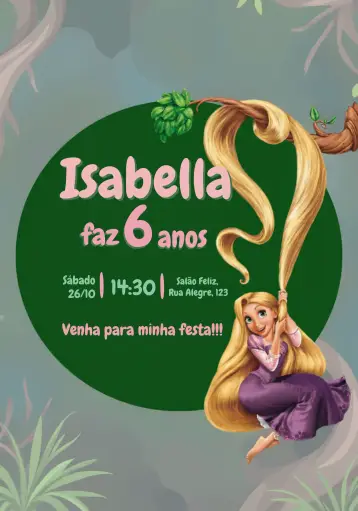 Invitación Rapunzel Verde editable y personalizable