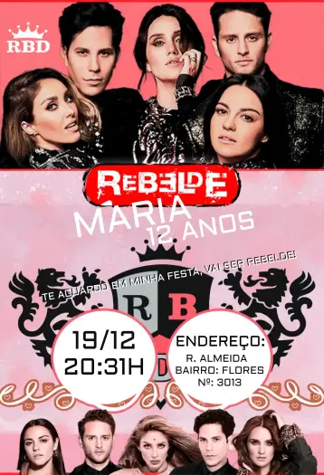 Invitación Rebelde Rbd Anahi editable y personalizable